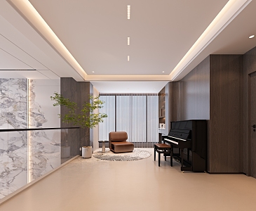 Modern Piano Room Piano Area Study Leisure Area Minimalist Cream Italian 3d model