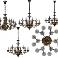 Various Vintage And Modern Chandeliers With Crystal And Brass Design Elements