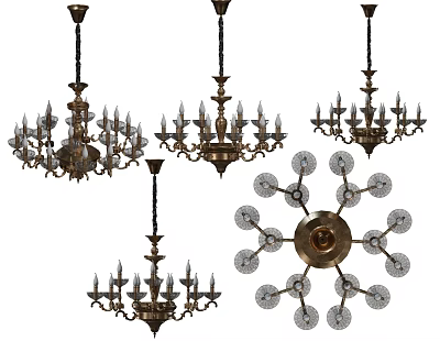 Various Vintage And Modern Chandeliers With Crystal And Brass Design Elements 3d model