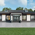Traditional Detached Villa With Tile Roof Symmetric Windows And Lawn Front Yard