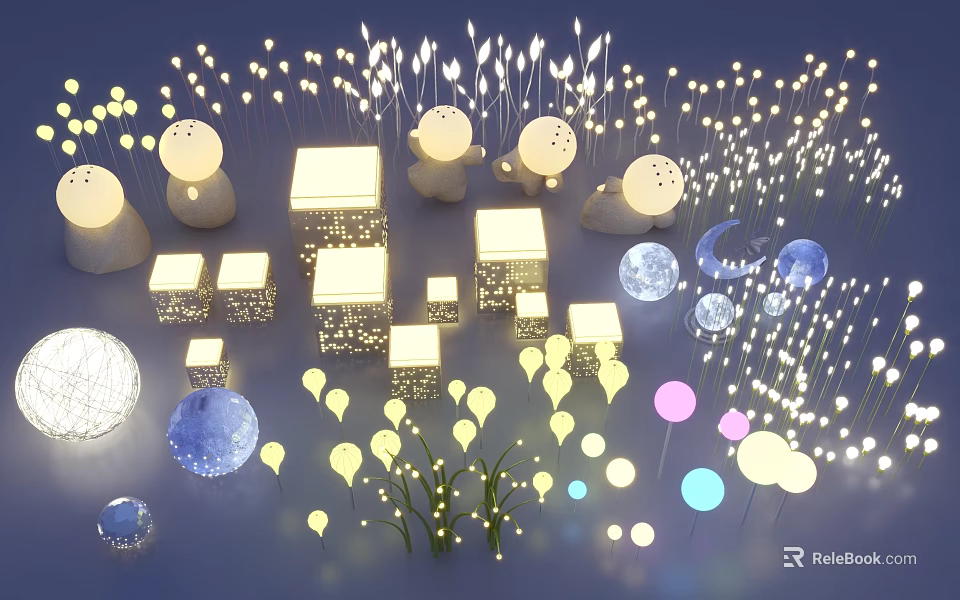 Colorful Illuminated Decorative Lights With Various Shapes Including Round Square And Leaf 3d model 