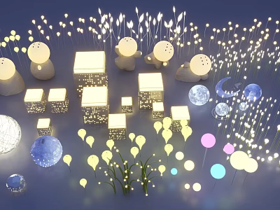 Colorful Illuminated Decorative Lights With Various Shapes Including Round Square And Leaf 3d model