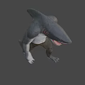 Muscular Shark Headed Game Movie Character With Open Mouth And Standing Pose