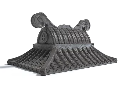 Traditional Chinese Architectural Component Tile Roof Structure With Ornate Decorative Finials 3d model