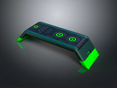 Black Industrial Control Panel with Green Circular Buttons and Long Strip Design 3d model
