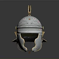 Ancient Weapon Helmet for Warriors with Silver Metal Gold Accents and Red Dots