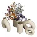 Beige Vases With Various Shapes And Dried Flower Arrangement For Home Decor