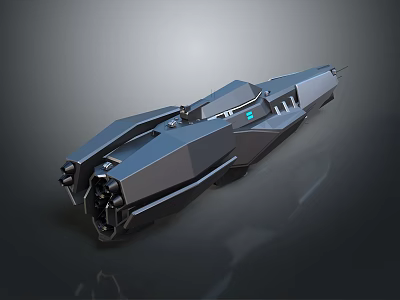 SciFi Futuristic Metallic Vehicle With Sleek Aerodynamic Design And Blue Accent Light 3d model