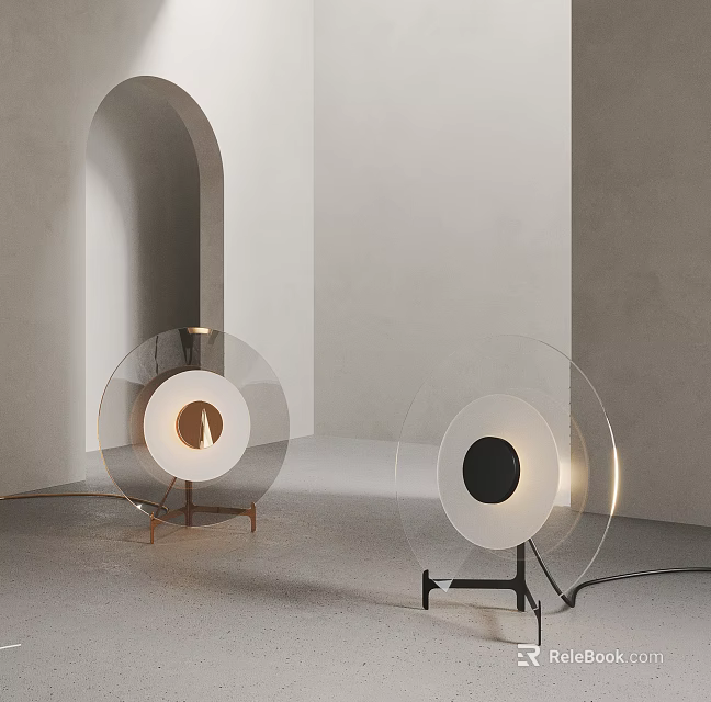 Modern Minimalist Floor Lamps With Transparent Circular Acrylic Shade And Metal Base 3d model 