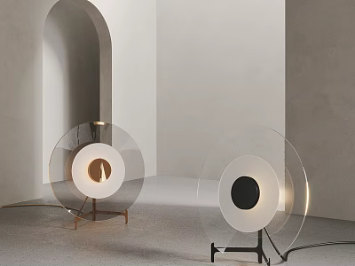 Modern Minimalist Floor Lamps With Transparent Circular Acrylic Shade And Metal Base 3d model