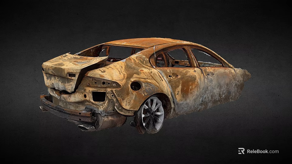 Rusted Damaged Car Body Wreckage After Accident With Corroded Exterior And Broken Parts 3d model 