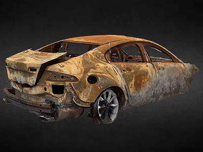 Rusted Damaged Car Body Wreckage After Accident With Corroded Exterior And Broken Parts 3d model