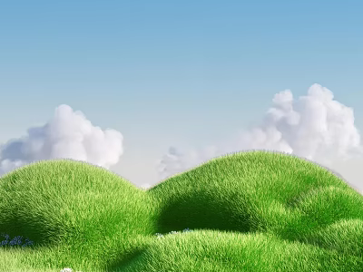 Lush Green Meadow With Colorful Flowers Under Blue Sky And White Clouds 3d model