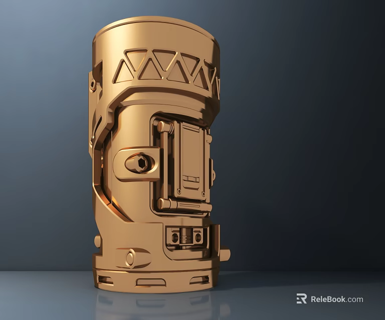 Golden Sculpture Carving With Intricate Geometric Patterns And Metallic Decorative Structures 3d model 