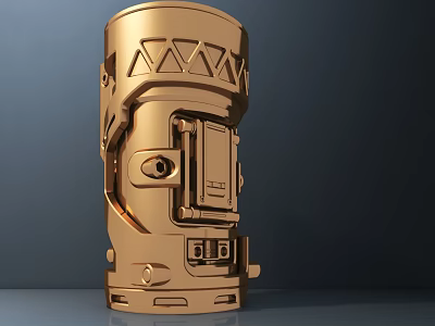 Golden Sculpture Carving With Intricate Geometric Patterns And Metallic Decorative Structures 3d model