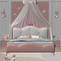 Pink Single Bed with Crown Headboard White Canopy Star Decorations and Pink Nightstands