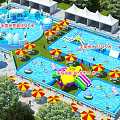 Large Scale Inflatable Water Park With Colorful Slides Pools And Umbrella Shaded Areas