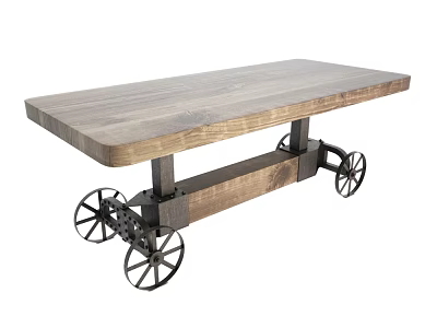 Sturdy Industrial Coffee Table Featuring Wooden Top And Metal Wheel Design 3d model
