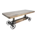 Sturdy Industrial Coffee Table Featuring Wooden Top And Metal Wheel Design