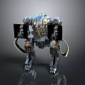3D Mechanical Robot Creature With Silver Black Body And Yellow Details Standing Pose 3d model