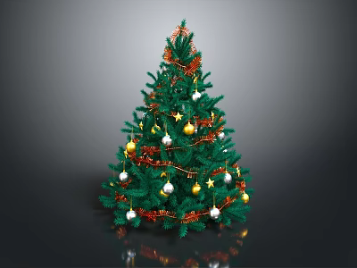 Festive Christmas Tree Decoration With Gold Silver Ornaments Star And Ribbon For Holiday Home Decor 3d model