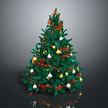 Festive Christmas Tree Decoration With Gold Silver Ornaments Star And Ribbon For Holiday Home Decor