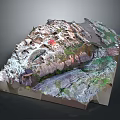 Detailed Scenic Mountain Landscape In 3D Terrain Model With Rocky Formations And Green Vegetation