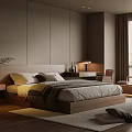 Modern Bedroom Interior Design With Wooden Headboard Bed Nightstand Table Lamp Window Curtains And Rug