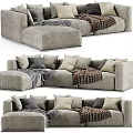 Modern Gray Fabric Sectional Sofa With Multiple Pillows And Cozy Throw Blanket 3d model
