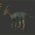 Realistic Teal Green Dinosaur Model With Curved Crest Standing On Gray Background