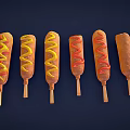Assorted Hot Dogs With Ketchup And Mustard On Dark Background