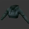 Stylish Blue Cropped Hoodie With Long Sleeves Knit Fabric And Drawstrings