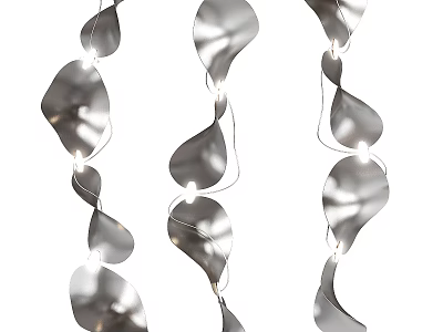 Modern Silver Wavy Metal Leaf Shaped Hanging Chandelier With Decorative Lights 3d model