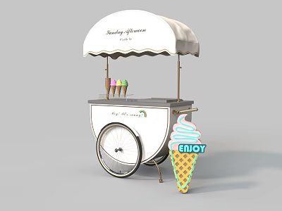 Mobile Ice Cream Cart With Sweetie Dreams Canopy Ice Cream Cones And ENJOY Sign 3d model