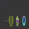Three Vintage Wooden Boats with Natural Wood Hulls and Rowing Oars