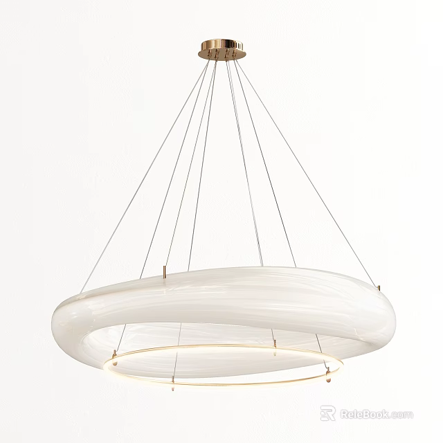 Elegant Modern White Circular Chandelier With Suspended Metal Wires And Soft Lighting 3d model 
