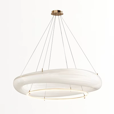 Elegant Modern White Circular Chandelier With Suspended Metal Wires And Soft Lighting 3d model