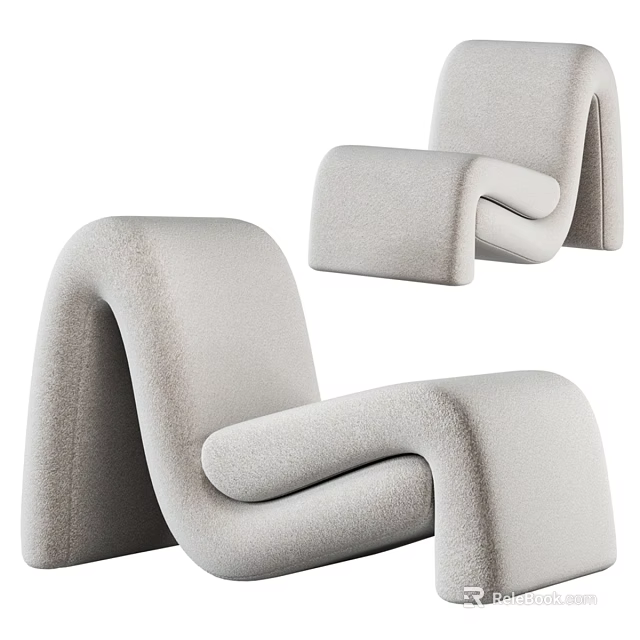 Modern Curved Accent Chair With Upholstered Light Beige Fabric For Living Room 3d model 