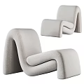 Modern Curved Accent Chair With Upholstered Light Beige Fabric For Living Room