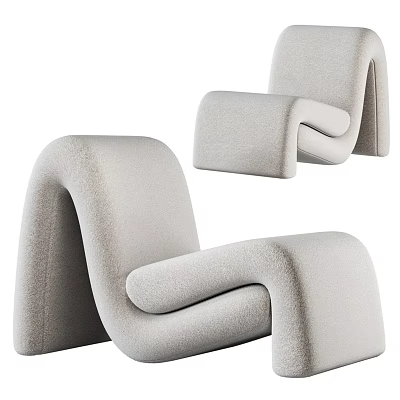 Modern Curved Accent Chair With Upholstered Light Beige Fabric For Living Room 3d model