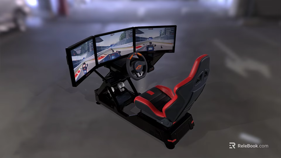 Amusement Equipment with Three Screens Steering Wheel and Red Black Seat for Simulation Driving Experience 3d model 
