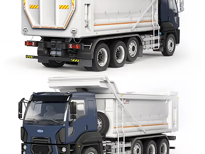 Modern Heavy Duty Dump Truck With Blue Cab White Tipper Body And Access Ladder 3d model