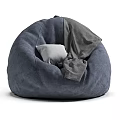 Plush Blue and Brown Bean Bag Chairs with Throw Blanket and Accent Pillow
