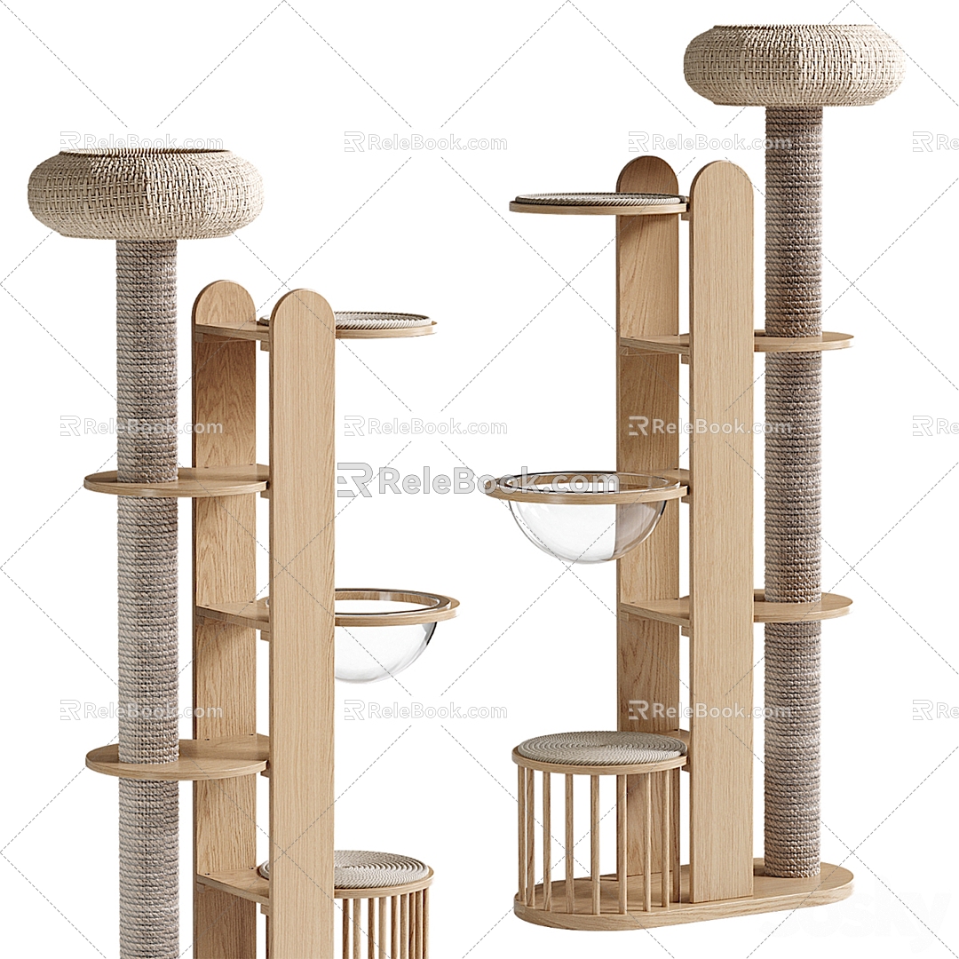 Solid Wood Rattan Cat Climbing Rack 3d model