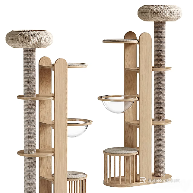 Wooden Cat Tree With Multiple Platforms And Scratching Posts For Pet Cats 3d model 