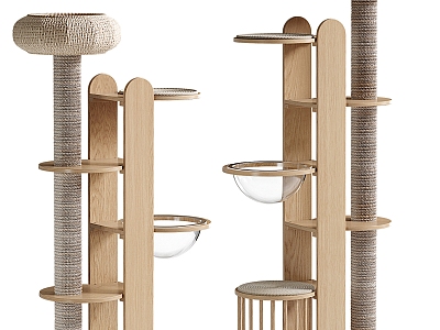 Solid Wood Rattan Cat Climbing Rack 3d model