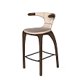 Modern Bar Stools With Wooden Legs Light Beige Upholstered Seats Curved Backrest Design