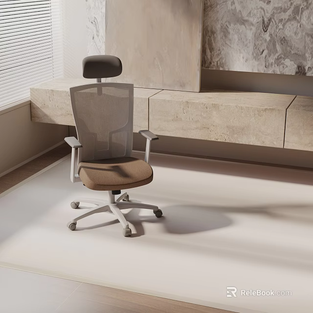 Modern Mesh Back Office Chair With Brown Seat Silver Base And Contemporary Design 3d model 