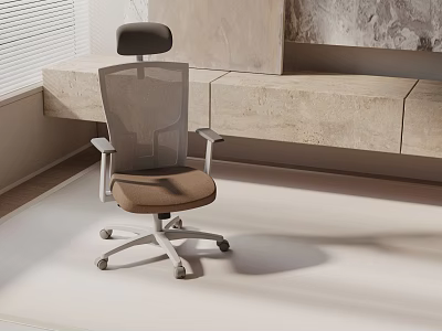 Modern Mesh Back Office Chair With Brown Seat Silver Base And Contemporary Design 3d model