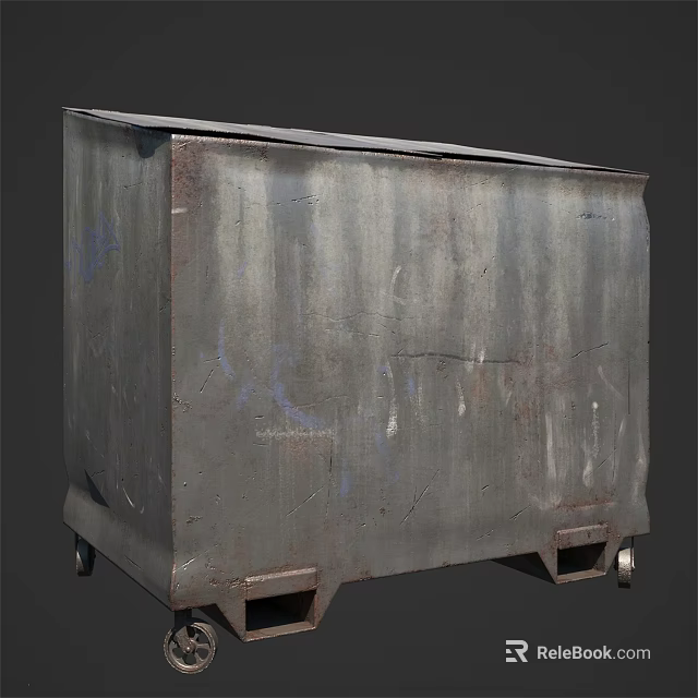 Public Facility Metal Trash Bin With Wheels And Rustic Surface For Outdoor Use 3d model 